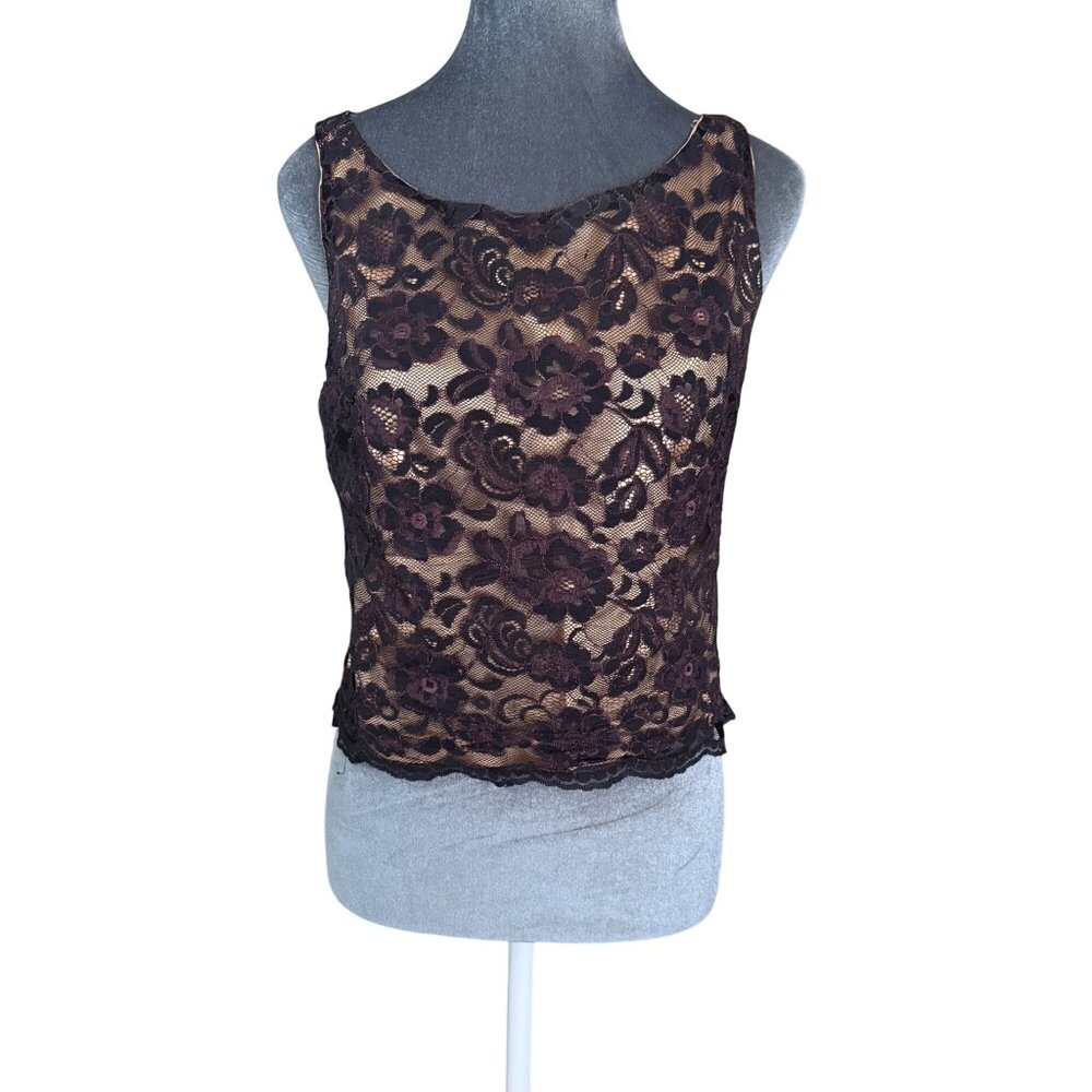Vintage Explosion Sleeveless Black & Nude Lace Cropped Tank Top L